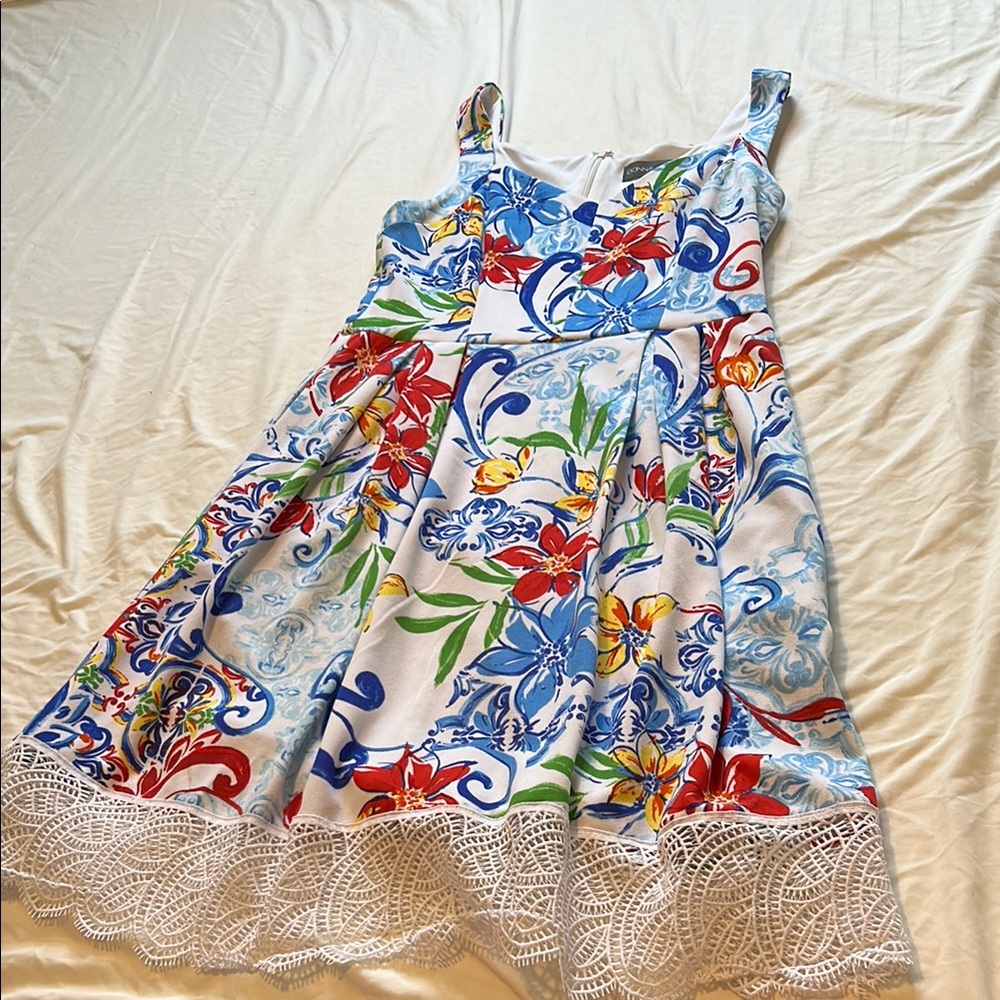 Donna Ricco Red and Blue Sleeveless Sundress